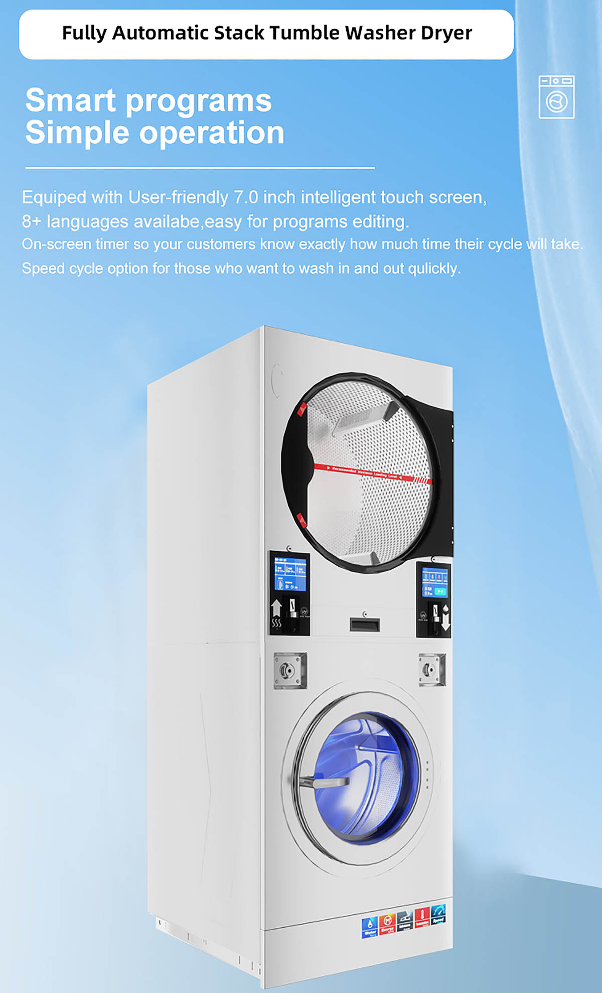 WDH Commercial laundry equipment stack washer and dryer Coin Operated for laundromat on sale2